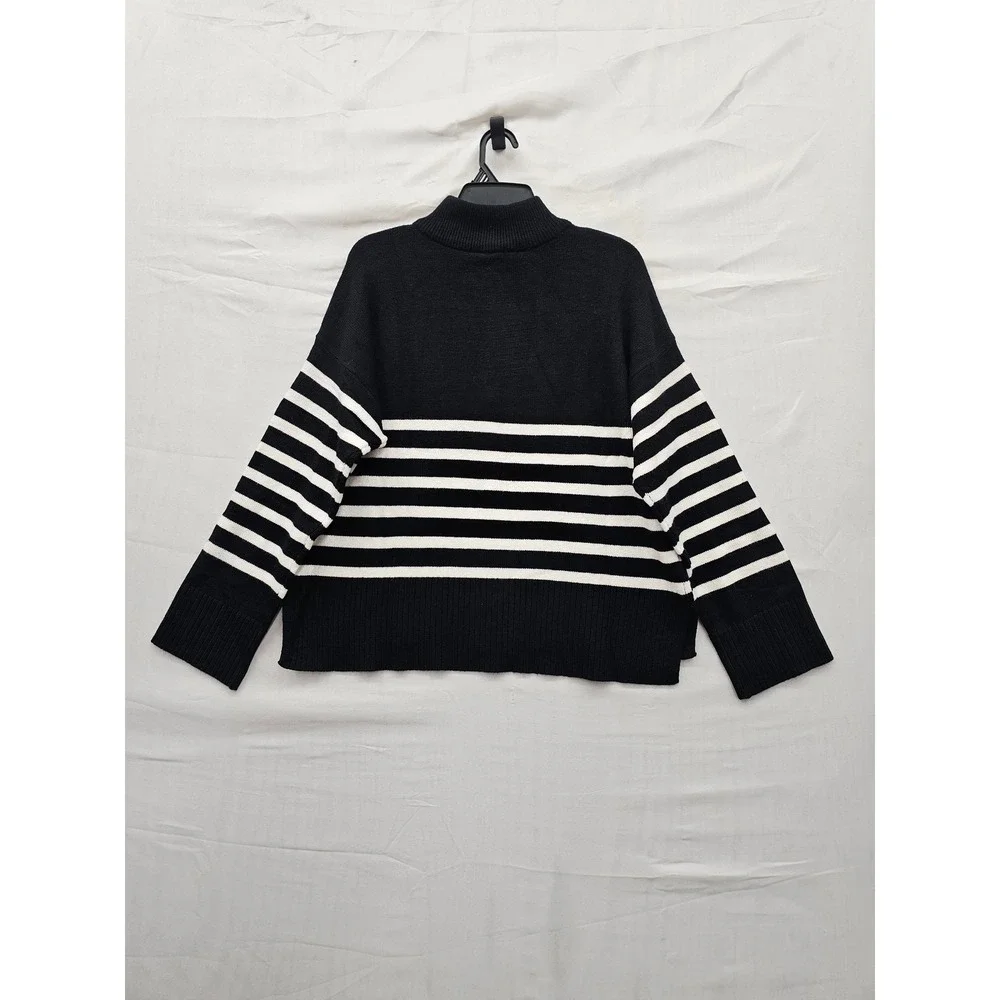 DKNY Womens Quarter Zip Pullover Sweater Black Rayon Blend Casual Size XL